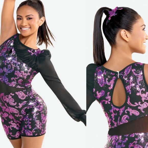 Revolution lavender sequin dance costume one sleeve LOVE ON RC25754 LC child - Picture 1 of 11